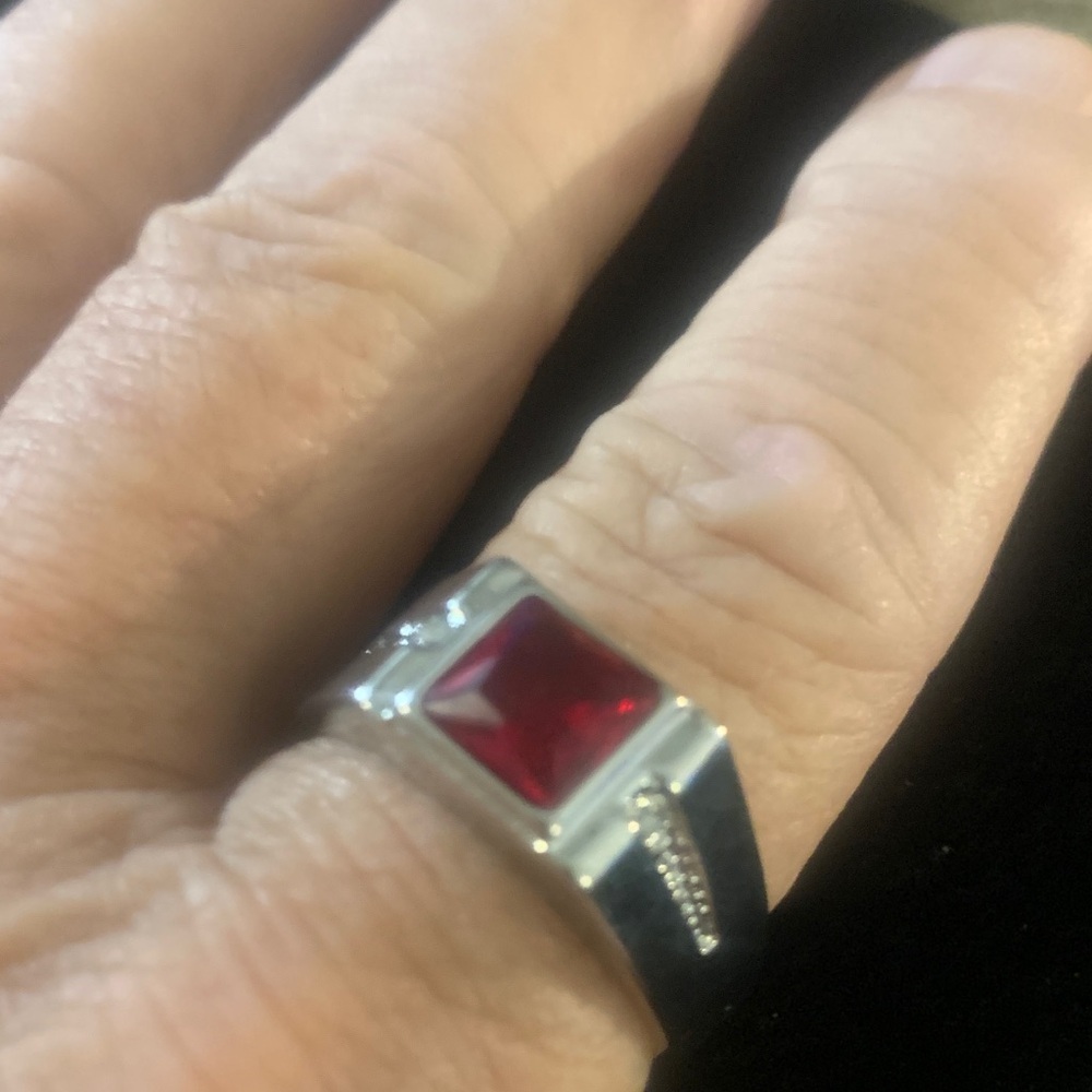 Silver Ring with Square Red Stone
